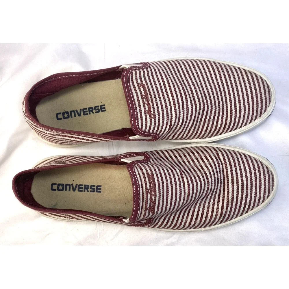 Converse Jack Purcell Sneaker Size M-7 W-8.5 Red/White Stripe Canvas Slip-On